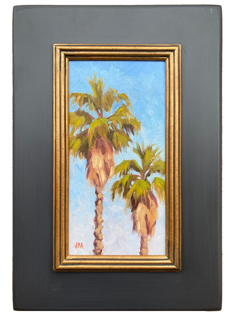 Two Palms Plein Air oil painting Mexican fan palms 4