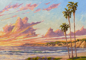Del Mar Sunset Study 16" x 12" Original Oil on canvas Board