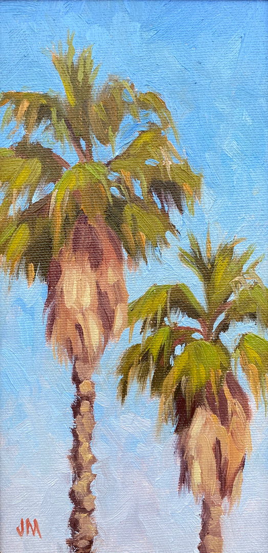 Two Palms Plein Air oil painting Mexican fan palms 4