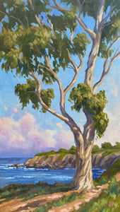 Cliffside Eucalyptus Morning Light - 8 1/2" x 15" Original Oil