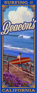 Surfing at Beacon's Poster 14" x 36"
