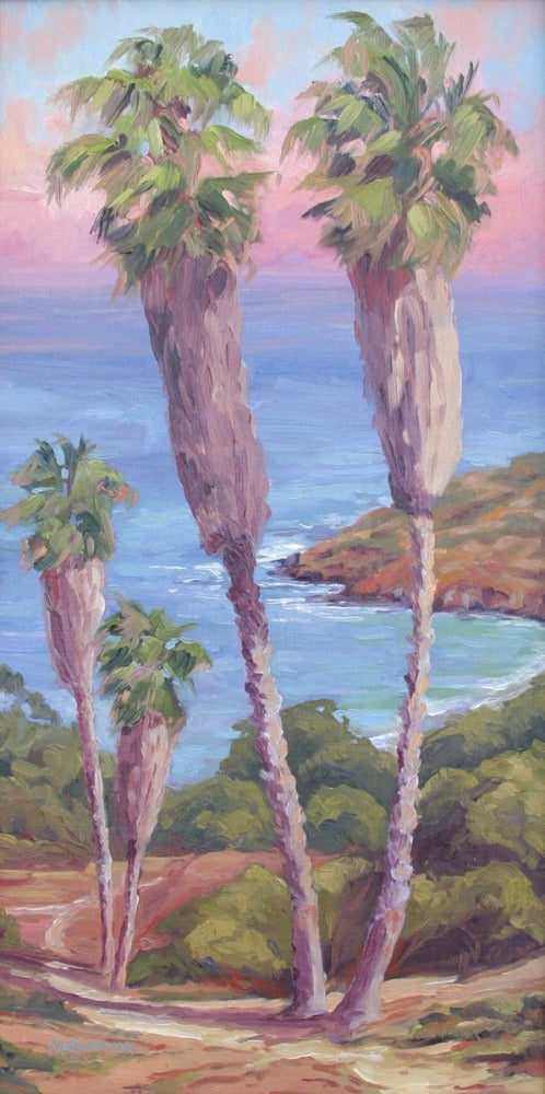 Two palm trees above the campgrounds at two harbors on Catalina island.