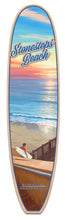Load image into Gallery viewer, Stonesteps Beach in Encinitas, CA. A fine art Giclee printed on the shape of a longboard surfboard.
