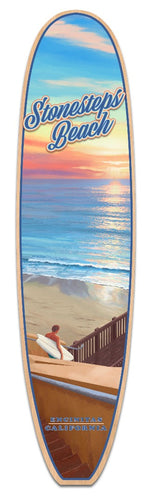 Stonesteps Beach in Encinitas, CA. A fine art Giclee printed on the shape of a longboard surfboard.