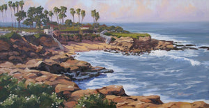 Oil painting of La Jolla Cove. 36" x 24" oil on canvas. Impressionistic 